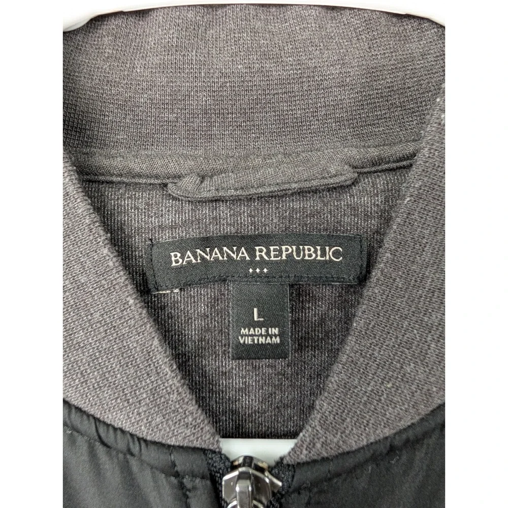 Banana Republic Mens Gray Mixed Media Puffer Vest Large Full Zip Mock Neck